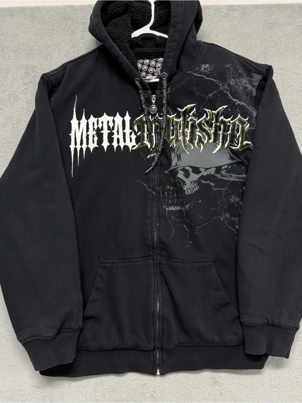 Y2K Metal Mulisha Full Zip Hoodie Lined Jacket Skull & Helmet Heavy Rare Mens XL